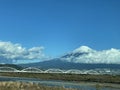 Fuji River and Mt. Fuji with Snow