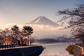 Fuji-san with cloudy in autumn garden at Kawaguchiko lake Royalty Free Stock Photo