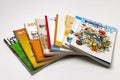 Fuji-Shi, Shizuoka-Ken, Japan - August 9, 2022: Stacked Japanese school books. Isolated on white background Royalty Free Stock Photo