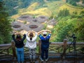 Fujian,China 20 october - tourist come to visit TianlouKeng tulou cluster,fujian,china