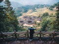 Fujian,China 20 october - tourist come to visit TianlouKeng tulou cluster,fujian,china