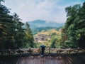 Fujian,China 20 october - tourist come to visit TianlouKeng tulou cluster,fujian,china