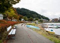 Lakeside promenade at Lake Kawaguchiko near Rinsaku park and ropeway station Royalty Free Stock Photo