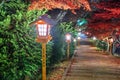 Fujiyoshida, Japan lanterns lead from Arakura Sengen Shrine at Dusk During Autumn Royalty Free Stock Photo