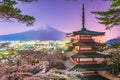 Fujiyoshida, Japan with Mt. Fuji and Chureito Pagoda Royalty Free Stock Photo