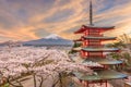 Fujiyoshida, Japan view of Mt. Fuji and Pagoda