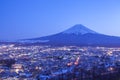 Fujiyoshida Town at night time with Mount Fuji