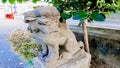 Guardian dog on the grounds of the shrine Fukumori Inari Shrine