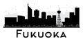 Fukuoka City skyline black and white silhouette.