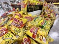 Fukuoka, Japan - June 1 2022: Calbee potato chips snack on display at Trial Supermarket in Fukuoka, Japan.