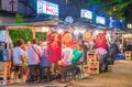 Fukuoka, Japan - June 29, 2014:fukuoka's famous food stalls (yatai) located along the river on Nakasu Island