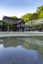 Fukuoka,Japan - May 4 2019 : Tourists and local people visits Dazaifu Tenmangu Shrine, reflex in water in Dazaifu city, Fukuoka,