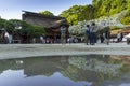 Fukuoka,Japan - May 4 2019 : Tourists and local people visits Dazaifu Tenmangu Shrine, reflex in water in Dazaifu city, Fukuoka,