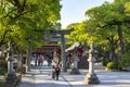 Fukuoka,Japan - May 4 2019 : Tourists and local people visits Dazaifu Tenmangu Shrine, reflex in water in Dazaifu city, Fukuoka,