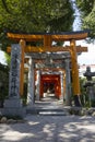 Entrance with red torii to a shrine at the Kushida ninja shrine grounds Royalty Free Stock Photo