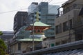 Historical Tochoji temple between modern buildings in Hakata, Fukuoka city Royalty Free Stock Photo