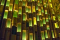 Illuminated colorful lanterns made from bamboo for the Hakata Tomyo Watching festival at night