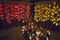 Illuminated colorful lanterns made from bamboo for the Hakata Tomyo Watching festival at night