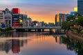 Fukuoka Naka River sunset Yatai Food stall Royalty Free Stock Photo