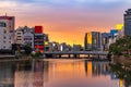 Fukuoka Naka River sunset Yatai Food stall Royalty Free Stock Photo