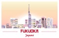 Fukuoka skyline in bright color palette vector illustration