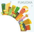 Fukuoka Skyline with Color Buildings, Blue Sky and Copy Space.