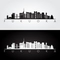 Fukuoka skyline and landmarks silhouette