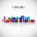 Fukuoka skyline silhouette in colorful geometric style.