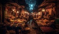 ful lanterns illuminate narrow street market stalls generated by AI