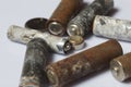 The fulfilled batteries of the different size covered with corrosion. Recycling. Royalty Free Stock Photo