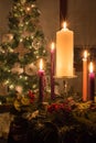 Full Advent Wreath on Christmas Eve with Starbursts Royalty Free Stock Photo