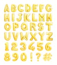 Full alphabet and numbers set made of golden balloons isolated on white background Royalty Free Stock Photo