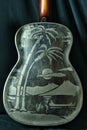 Full Back of: Vintage Resonator Acoustic Guitar Hawaiian Palm Tree Etching Steel Dobro National