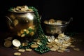 Full background golden gold treasure concept background coins money rich success wealth