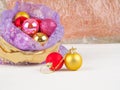 Full bag of gift boxes . Christmas ball ornaments. Time to make surprises, Christmas gift box and color balls Royalty Free Stock Photo