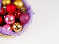 Full bag of gift boxes . Christmas ball ornaments. Time to make surprises, Christmas gift box and color balls Royalty Free Stock Photo