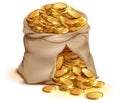 Full bag of gold coins burst. Cash gold money Royalty Free Stock Photo