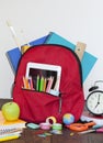 Full of bag school supplies Royalty Free Stock Photo