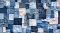 full banner of homemade patchwork quilt made of various denim sc