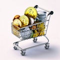 full basket of cryptocurrency in coins on white background, generative AI Royalty Free Stock Photo