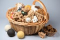 full basket of dog and cat treats, including balls, bones, and chew toys Royalty Free Stock Photo