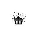 Full basket of food, grocery stores, special offer. Grocery shopping basket icon. Vector on isolated white background. EPS 10 Royalty Free Stock Photo