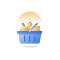 Grocery basket, food shopping, supermarket special offer, vector flat icon Royalty Free Stock Photo