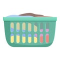 Full basket of kids clothes icon cartoon vector. Machine wash