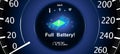 Full battery warning light on speedometer instrument panel of EV electric vehicle Royalty Free Stock Photo
