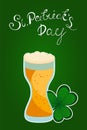 Full beer glass and clover shamrock. Traditional Irish hollyday template design to st. Patrick`s Day