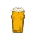 Full beer glass Pilsner with foam. Engraving style. Hand drawn Royalty Free Stock Photo