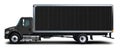 Full black Freightliner M2 delivery truck side view.