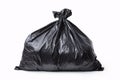 Full black plastic garbage bag on white background