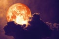 full blood Beaver Moon back dark heap cloud on the night sky Royalty Free Stock Photo